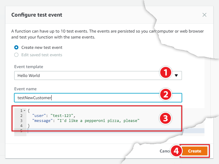 Configure a test event