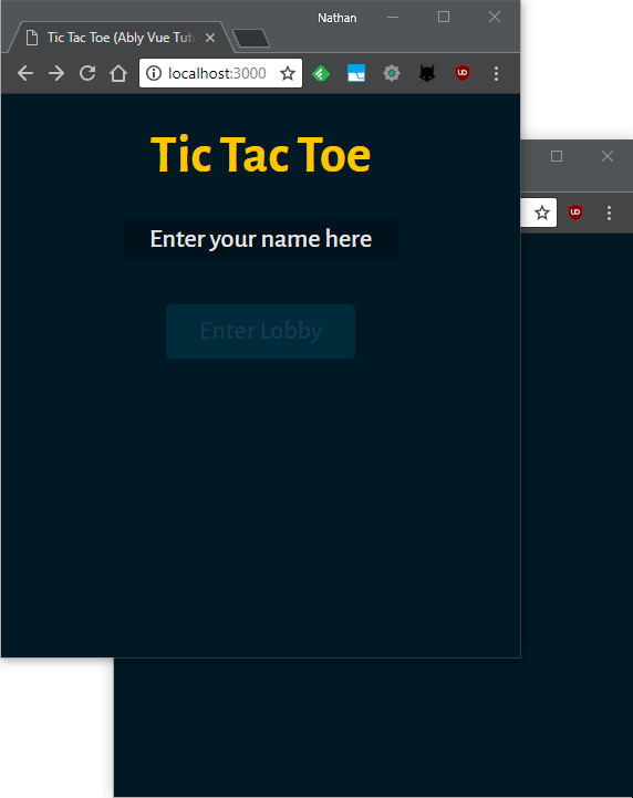 Animation of the Ably Vue.js Tic Tac Toe game in action
